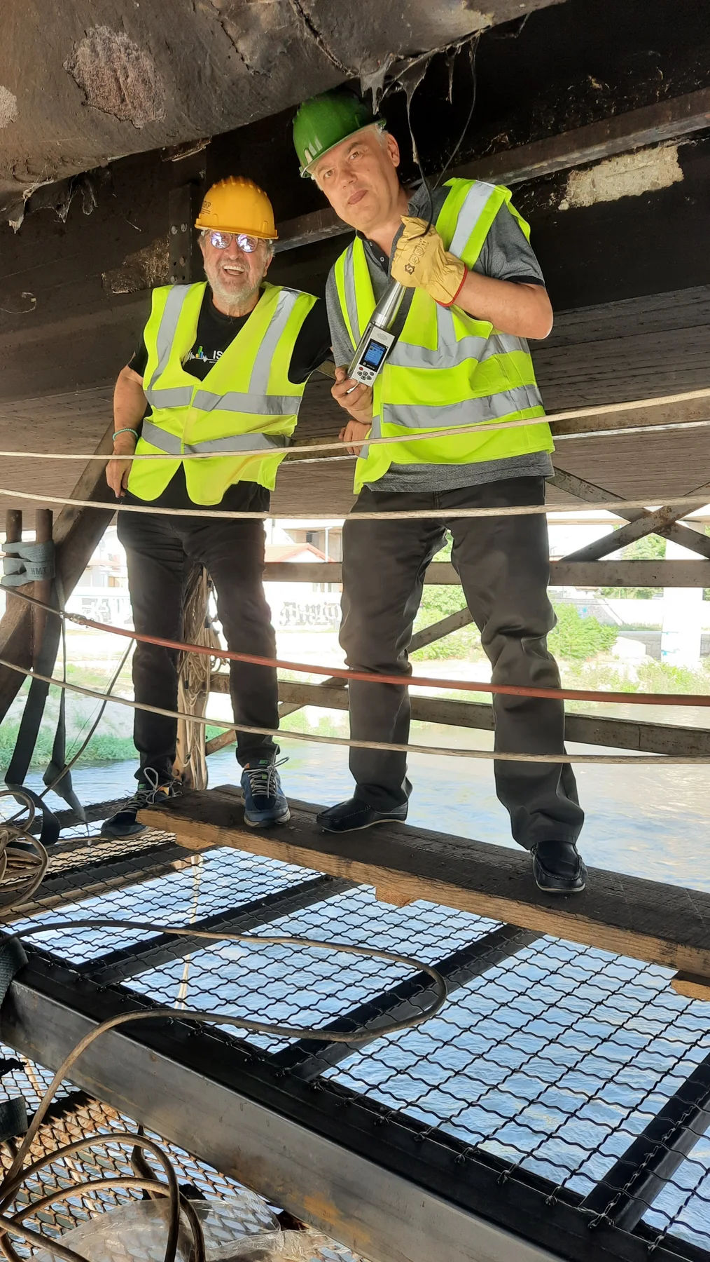ISOGKP engineers conducting field testing beneath the Belasica Bridge