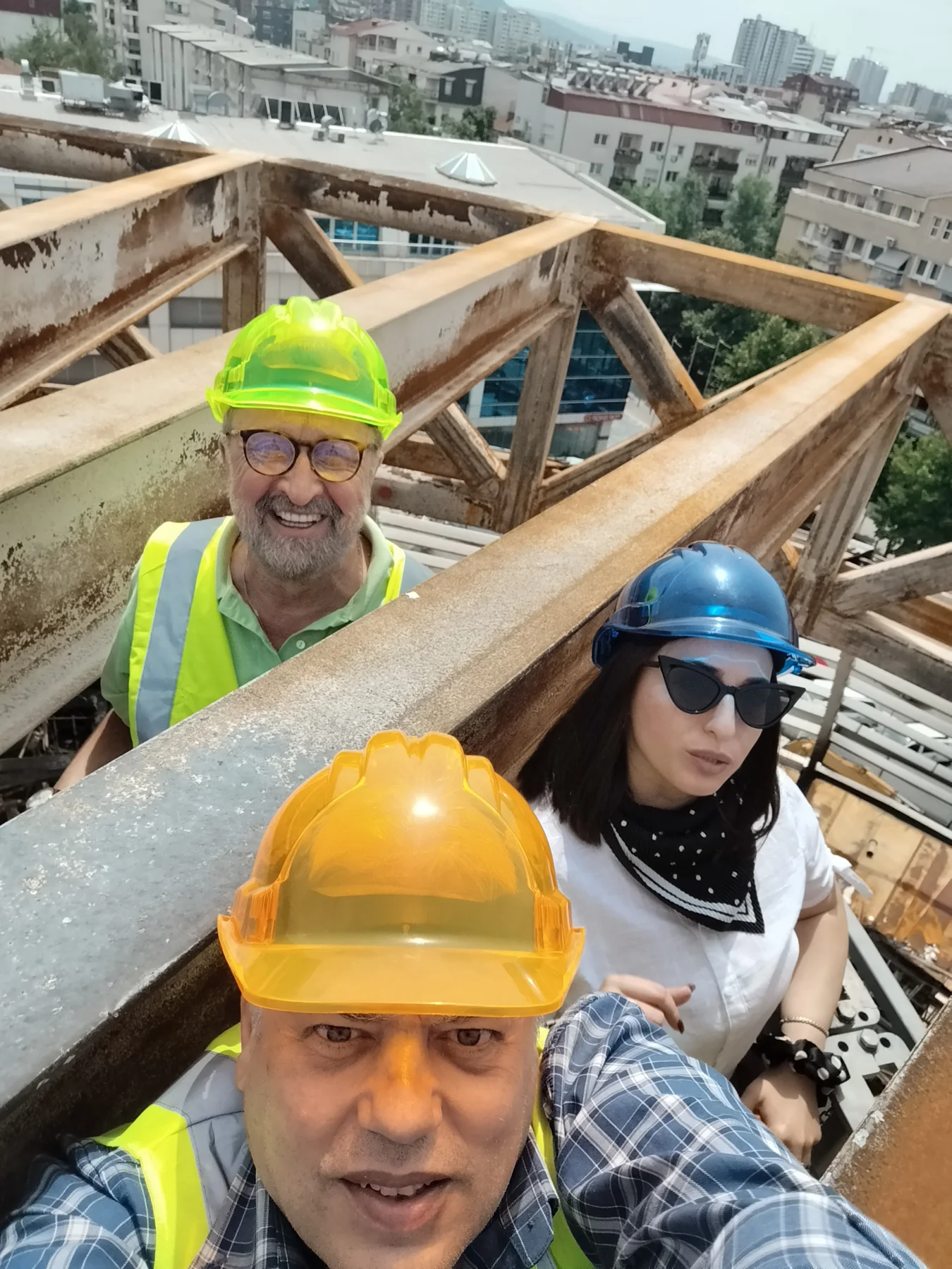 ISOGKP field team inspecting the Universal Hall steel structure